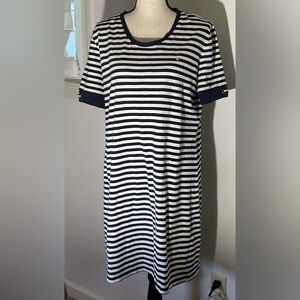 Tommy Hilfiger Navy and White T-Shirt Nautical Short Sleeve Dress Lg Summer